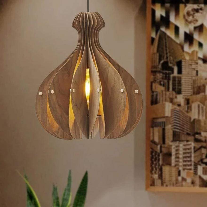 60 Watt Fluted Vase Shape Wooden Ceiling Pendant