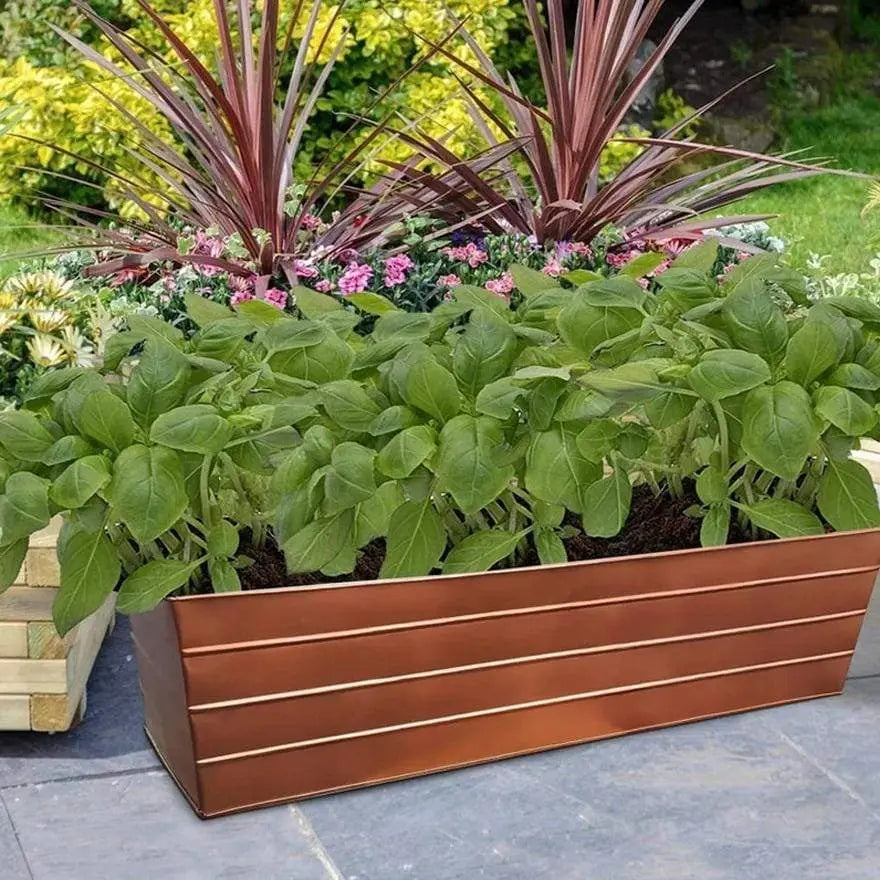 Rectangular Metal Flower Planter Box with Embossed Line Design