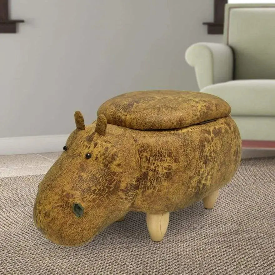 Hippo Shape Wooden Storage Ottoman