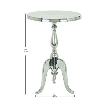 16 Inch Modern Round End Accent Table, Aluminum, Pedestal Base, Glossy Silver By Benzara Living Room The Urban Port 