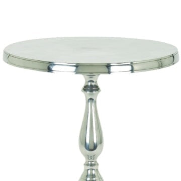 16 Inch Modern Round End Accent Table, Aluminum, Pedestal Base, Glossy Silver By Benzara Living Room The Urban Port 