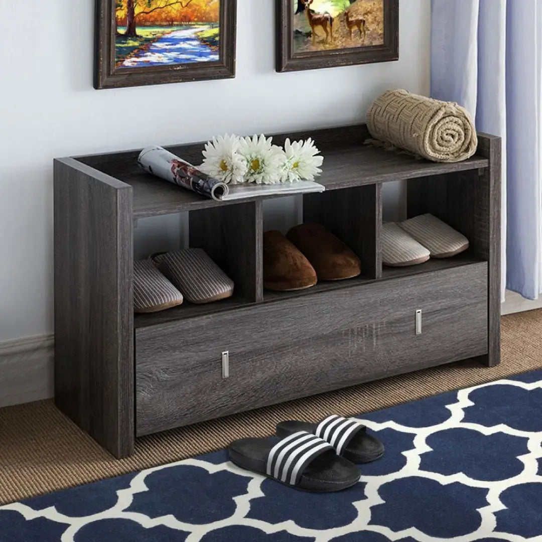 Wooden Storage Shoe Rack Bench With 3 Shelves