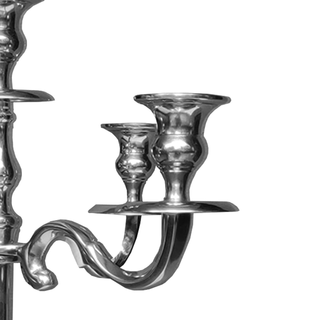 24 Inches Handcrafted 5 Arms Aluminum Candelabra in Traditional Style, Polished Silver Decorative Accessories Casagear Home 