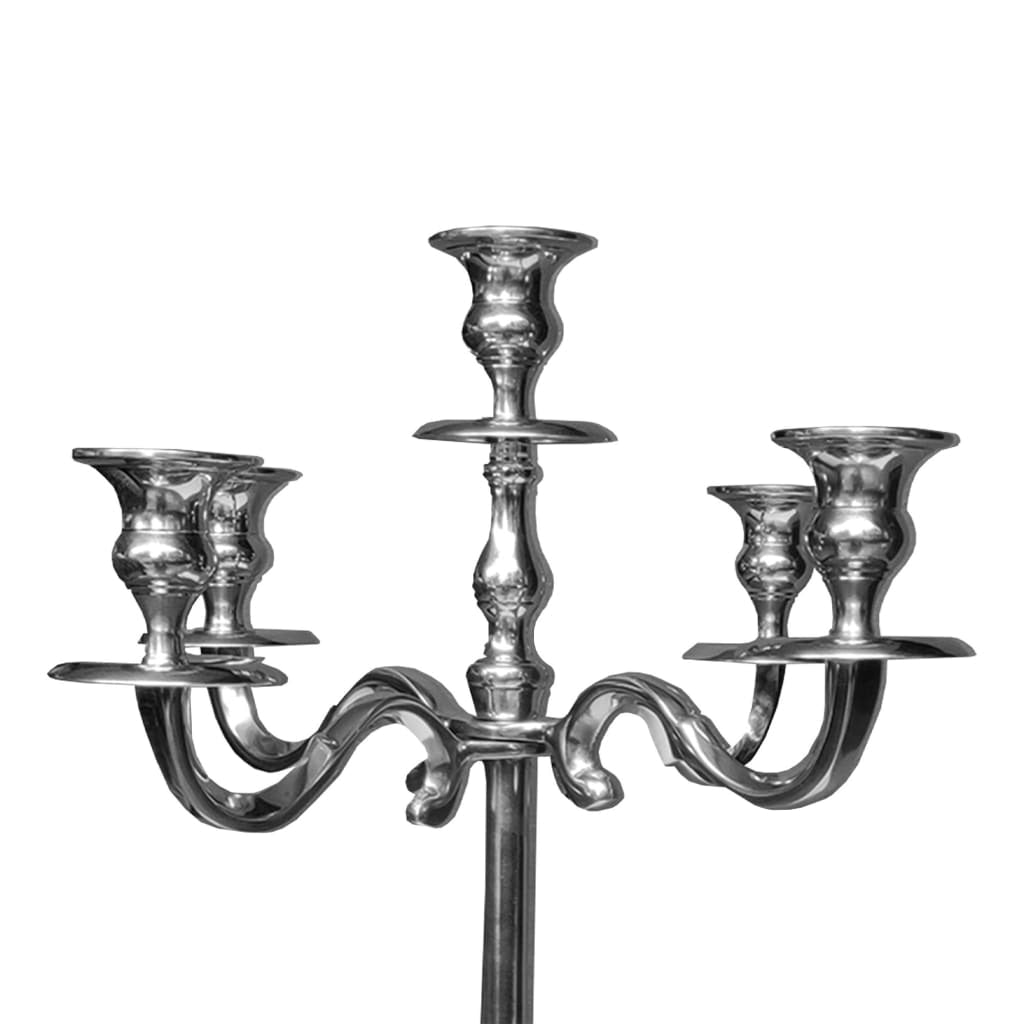 24 Inches Handcrafted 5 Arms Aluminum Candelabra in Traditional Style, Polished Silver Decorative Accessories Casagear Home 