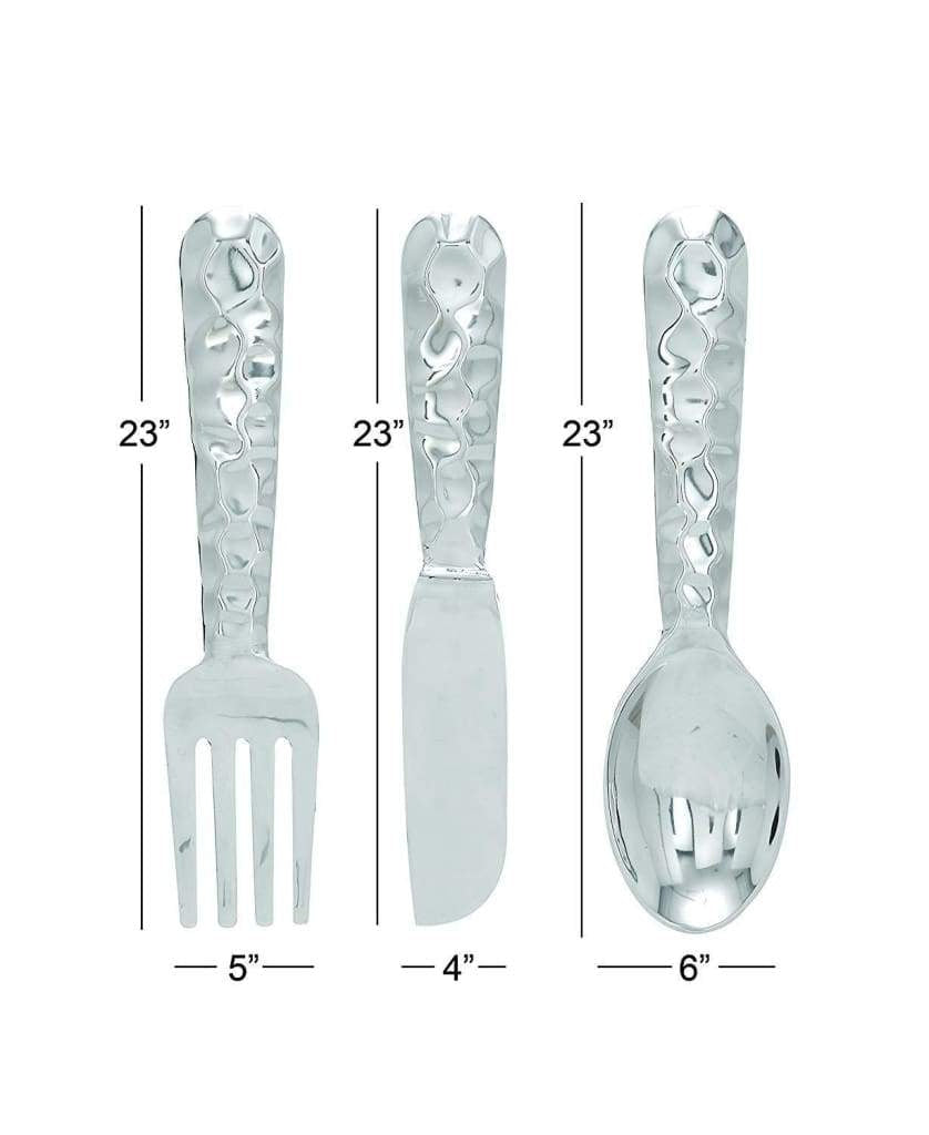 26169 Artistic Cutlery Wall Decor In Metal, Set of Three, Silver-Benzara Wall Decor The Urban Port 