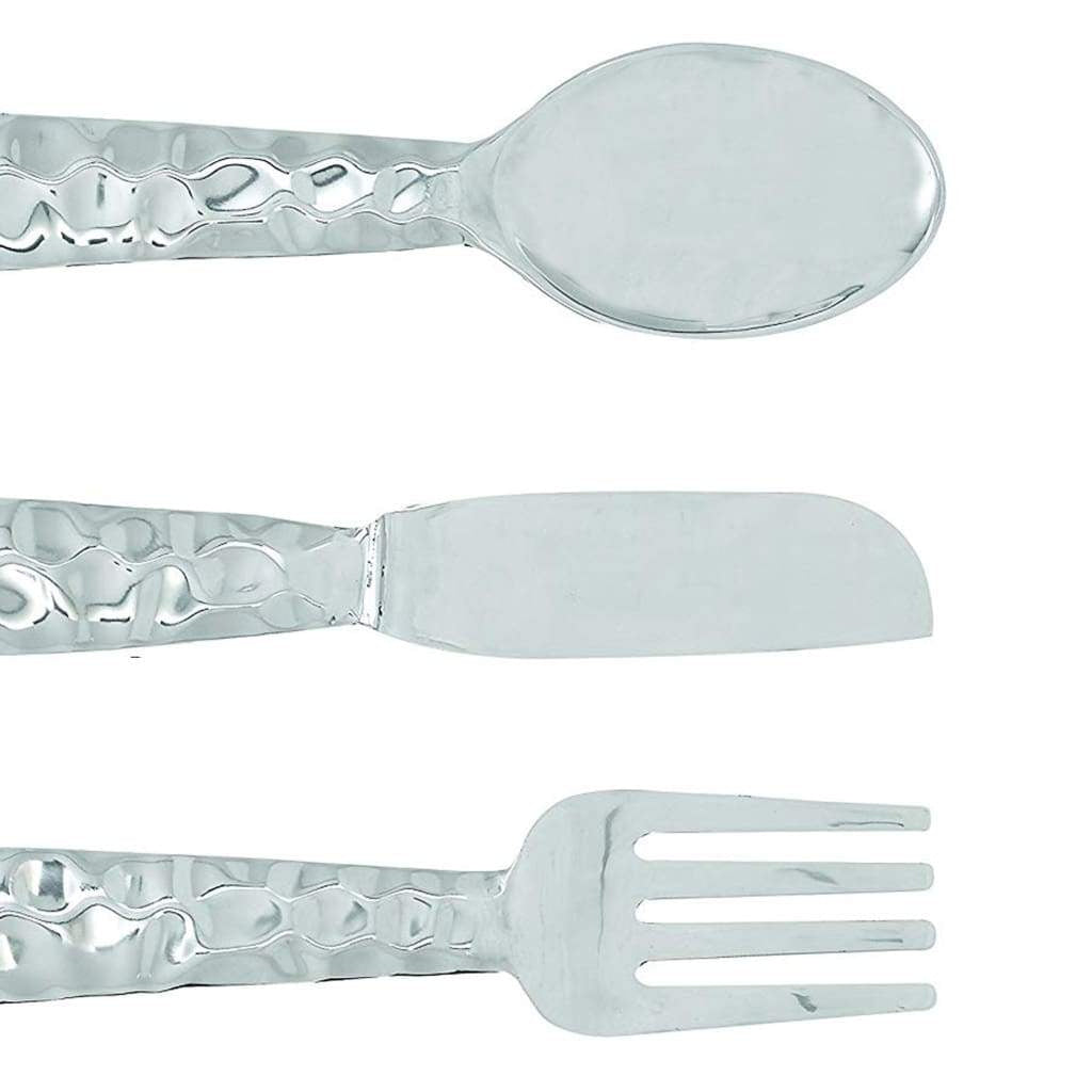 26169 Artistic Cutlery Wall Decor In Metal, Set of Three, Silver-Benzara Wall Decor The Urban Port 