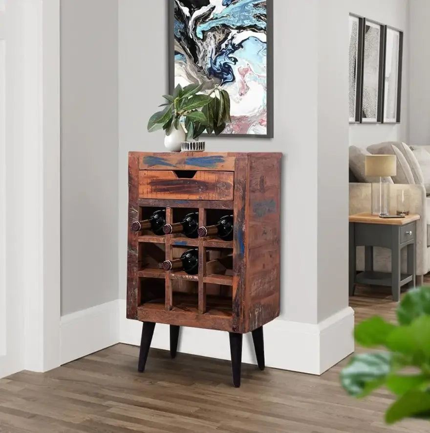 9 Bottle Storage Wine Rack Cabinet with 1 Drawer