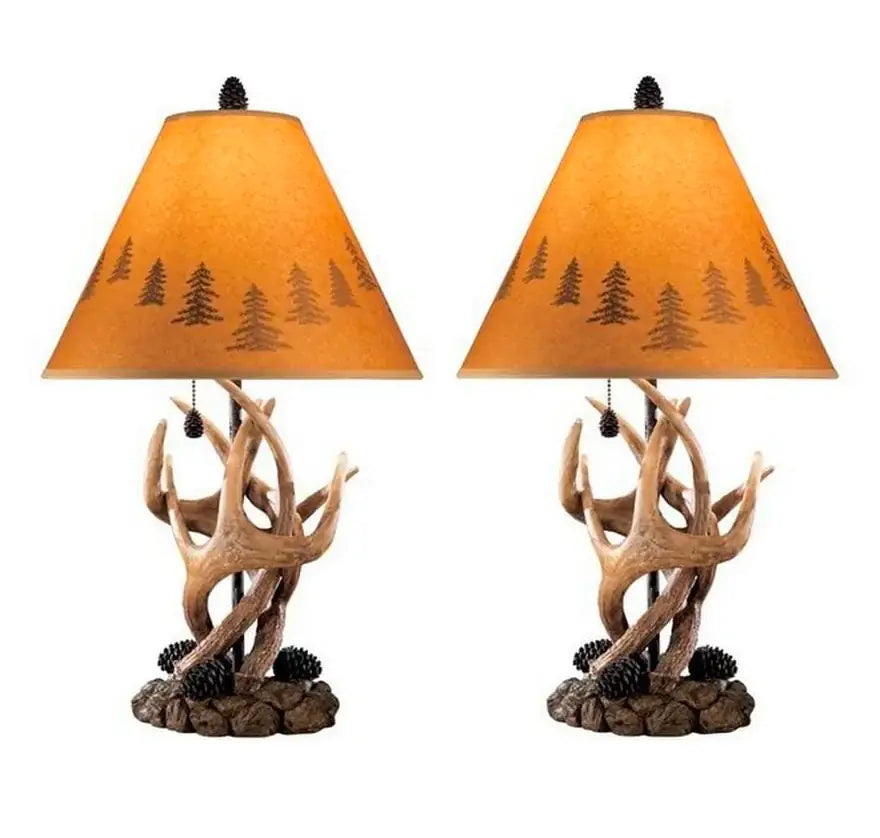 Resin Body Table Lamp with Antler and Pinecone Design