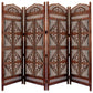 Traditional Four Panel Wooden Room Divider with Hand Carved Details Antique Brown The Urban Port 32620