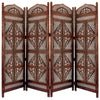 Traditional Four Panel Wooden Room Divider with Hand Carved Details Antique Brown The Urban Port 32620