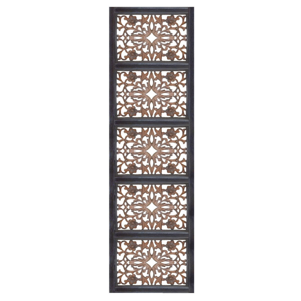 Rectangular Wall Panel with Intricate Floral Carvings Burnt Black The Urban Port 32661