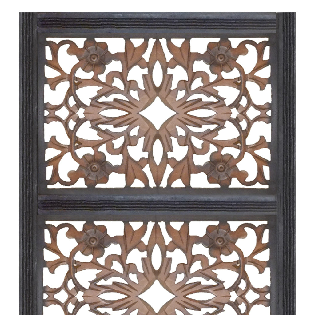 Rectangular Wall Panel with Intricate Floral Carvings Burnt Black The Urban Port 32661