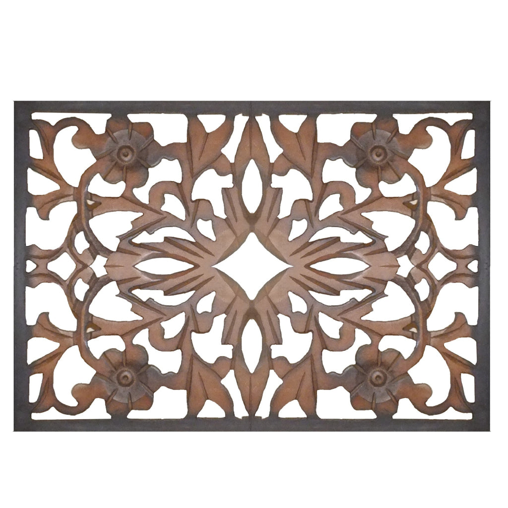 Rectangular Wall Panel with Intricate Floral Carvings Burnt Black The Urban Port 32661