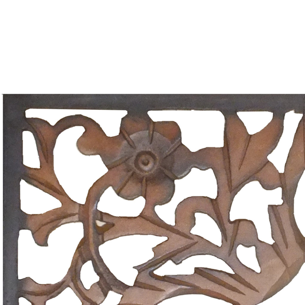 Rectangular Wall Panel with Intricate Floral Carvings Burnt Black The Urban Port 32661