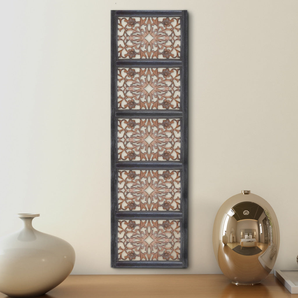 Rectangular Wall Panel with Intricate Floral Carvings, Burnt Black The Urban Port