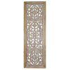 Rectangular Mango Wood Wall Panel Hand Crafted With Intricate Carving White and Brown The Urban Port 34130