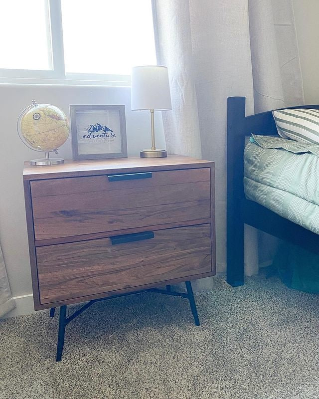 2 Drawer Wooden Nightstand with Metal Angled Legs Black and Brown By The Urban Port UPT-195128