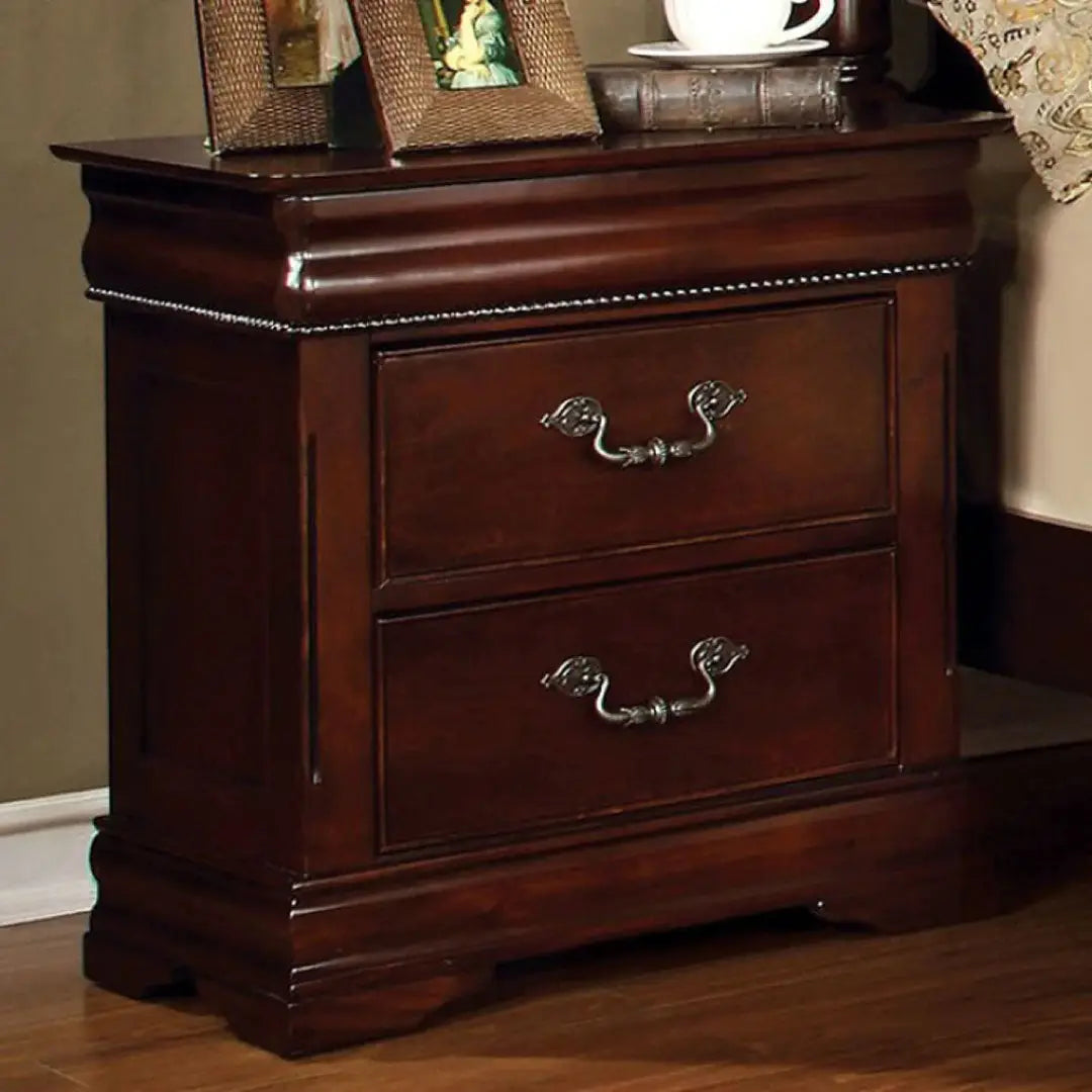 2 Drawer Wooden Nightstand with Hidden Top Drawer and Metal Handles