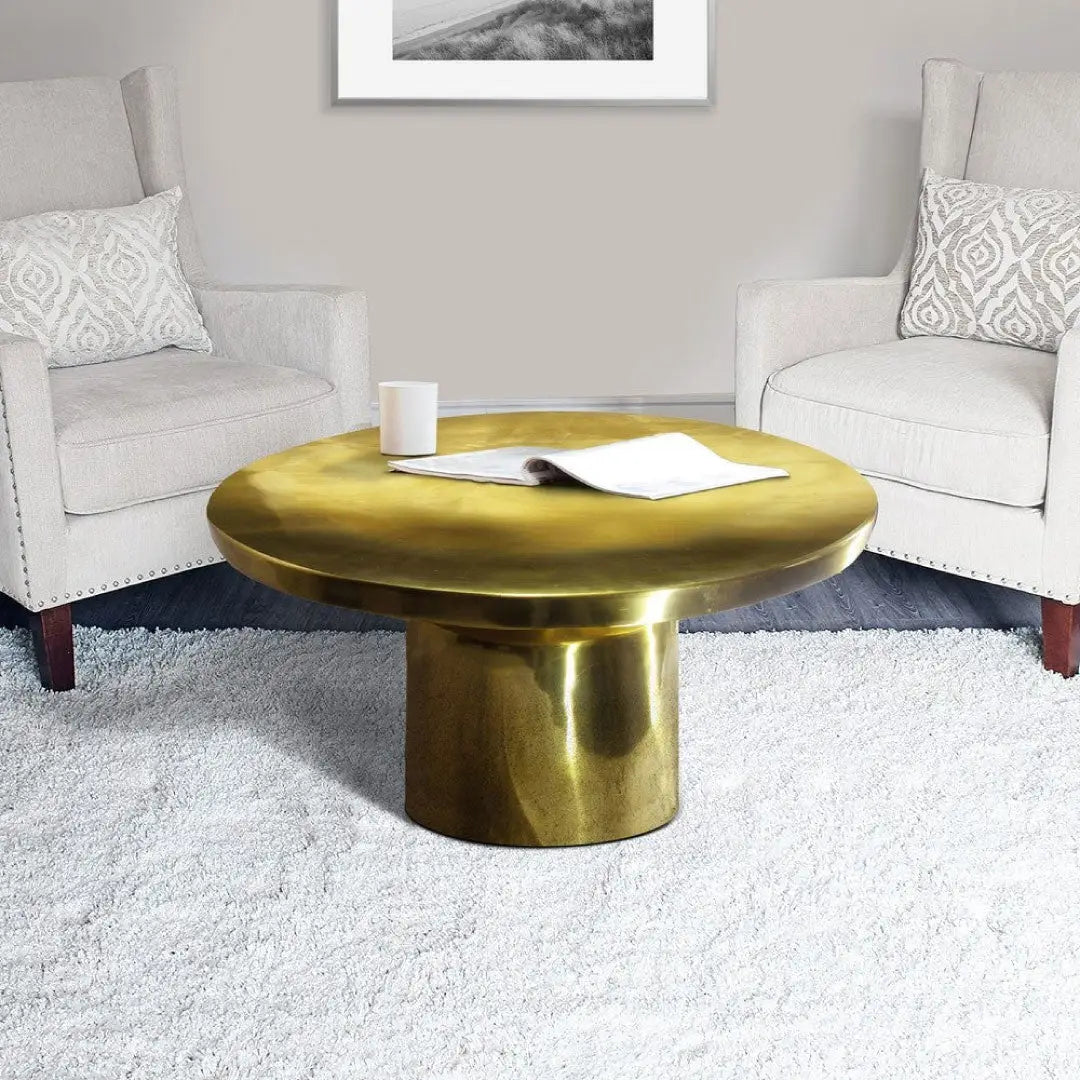 Zoe 30 Inch Modern Classic Round Metal Coffee Table with Pedestal Base