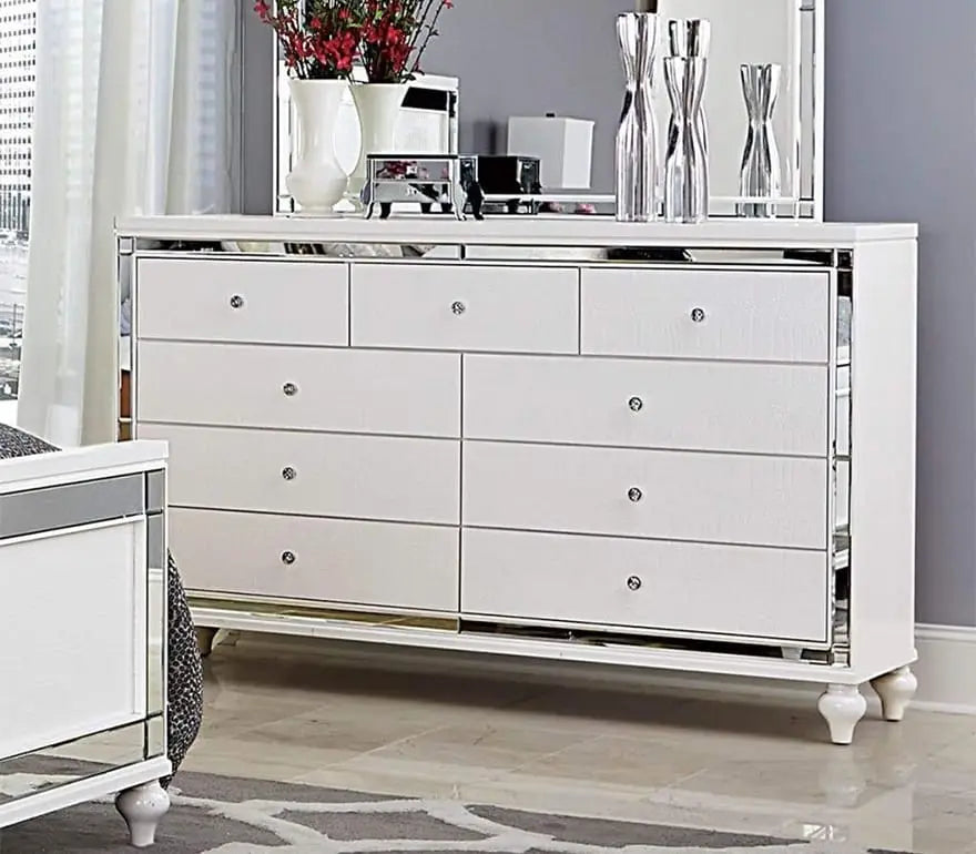 Wooden Dresser Accented With Mirror Outline