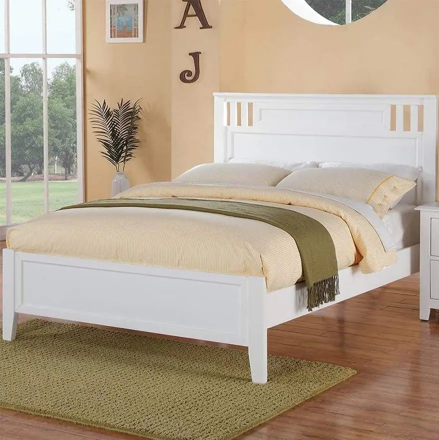 White Country Style Full Size Panel Wooden Bed