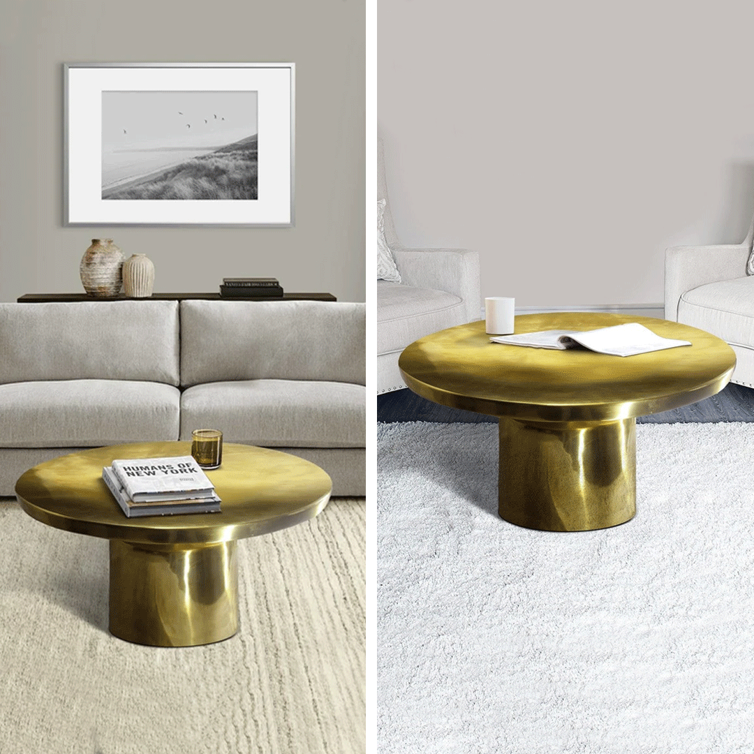 Zoe 30 Inch Modern Classic Round Metal Coffee Table with Pedestal Base