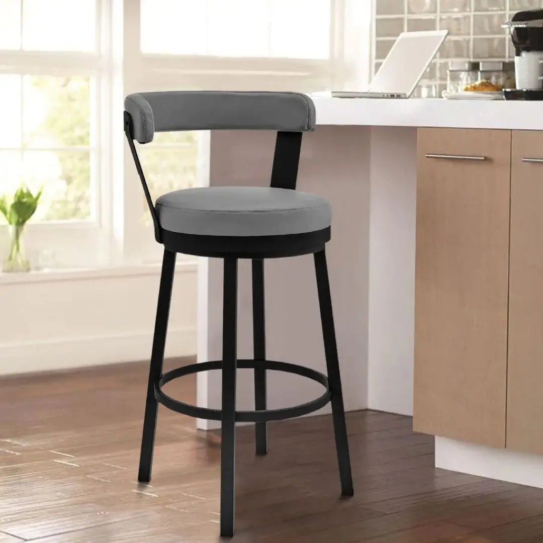 Swivel Barstool with Curved Open Back and Metal Legs