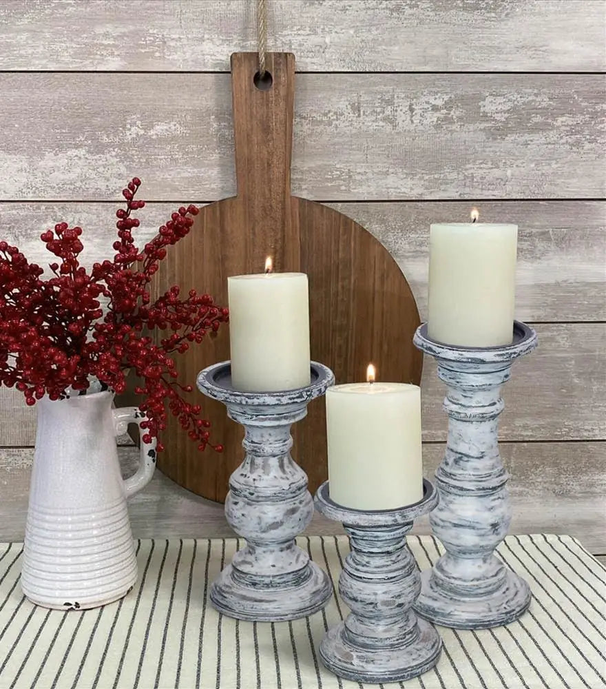 Wooden Candleholder with Turned Pedestal Base