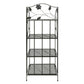 65 Inch Metal Foldable Bakers Rack Four Tier with Flower Motifs Black The Urban Port BM05340