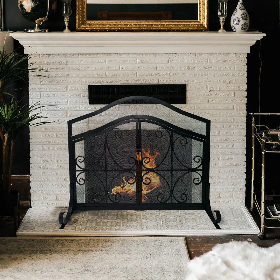 43 Inches 2 Door Iron Fireplace Screen