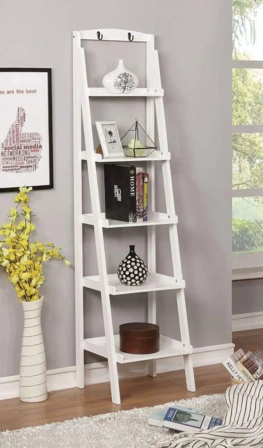 Contemporary Five Tier Wooden Ladder Shelf