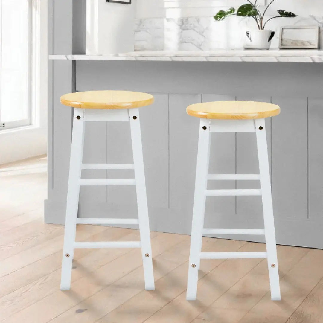 24 Inch, Rubber Wood Counter Height Round Top Backless Bar Stool