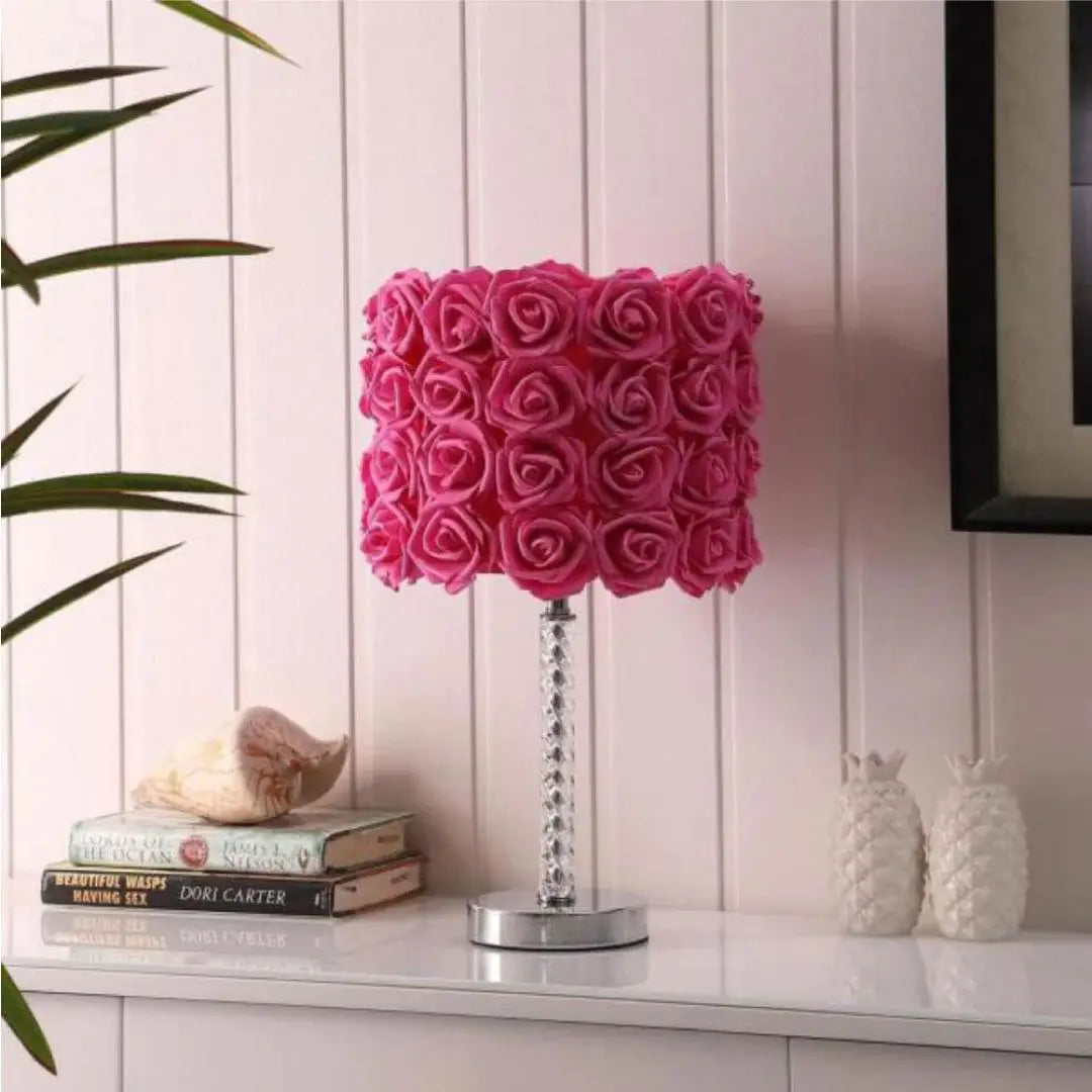 Bloom Roses Drum Shade Table Lamp with Twisted Acrylic Base