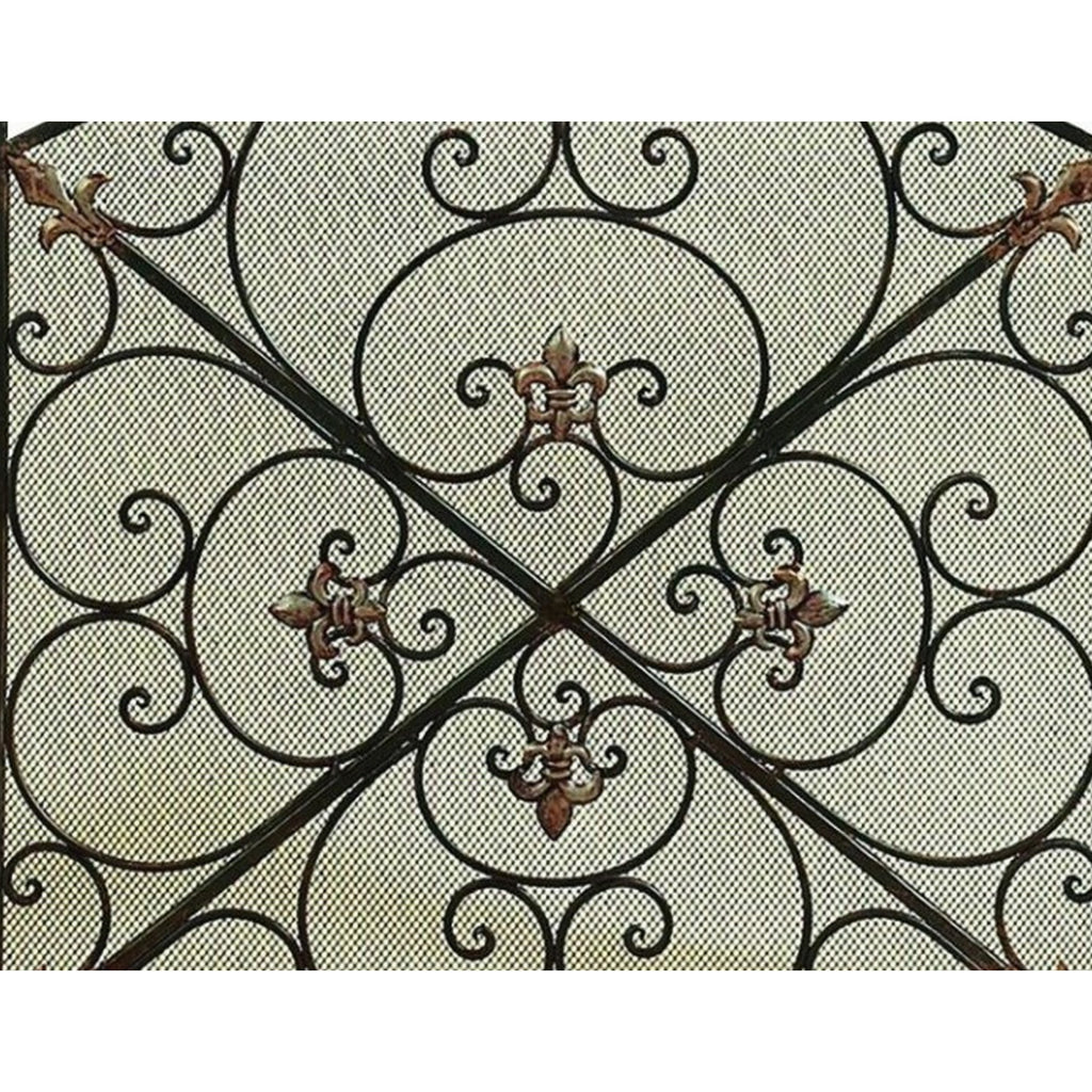 Traditional 3 Panel Metal Fire Screen With Filigree Design Bronze Black The Urban Port BM06168