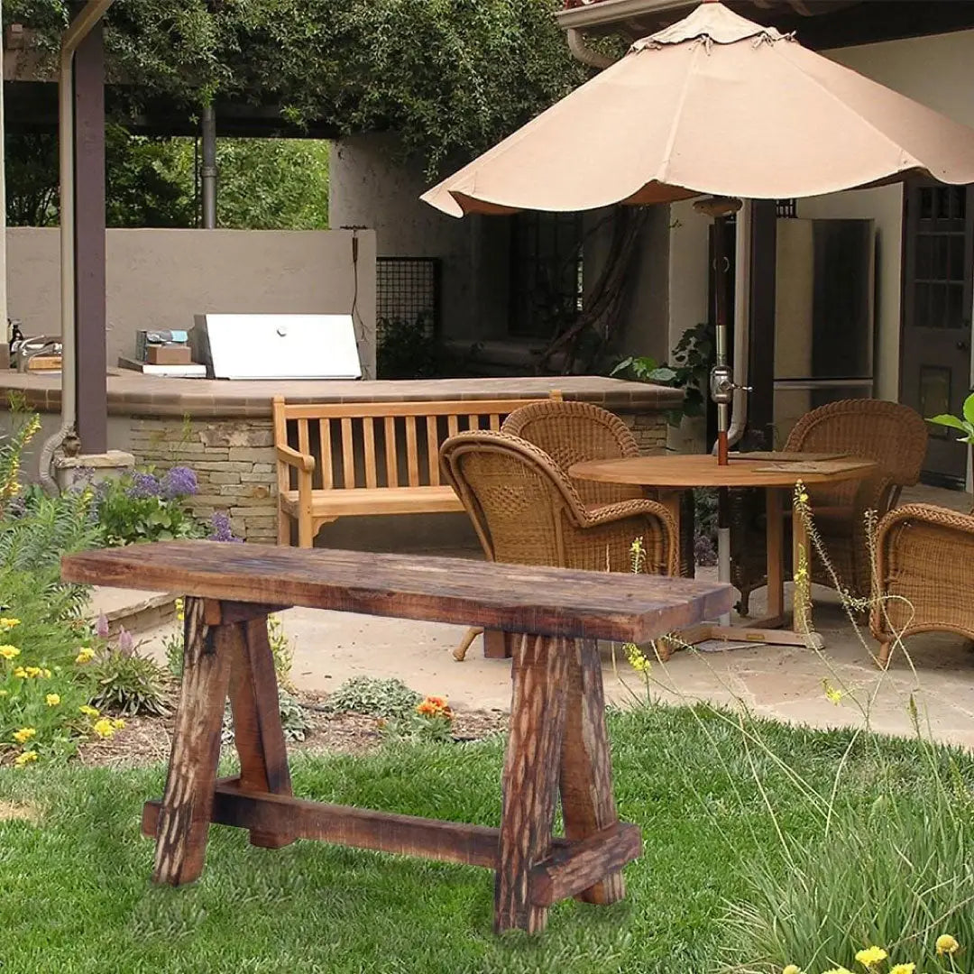 Wooden Garden Patio Bench With Retro Etching