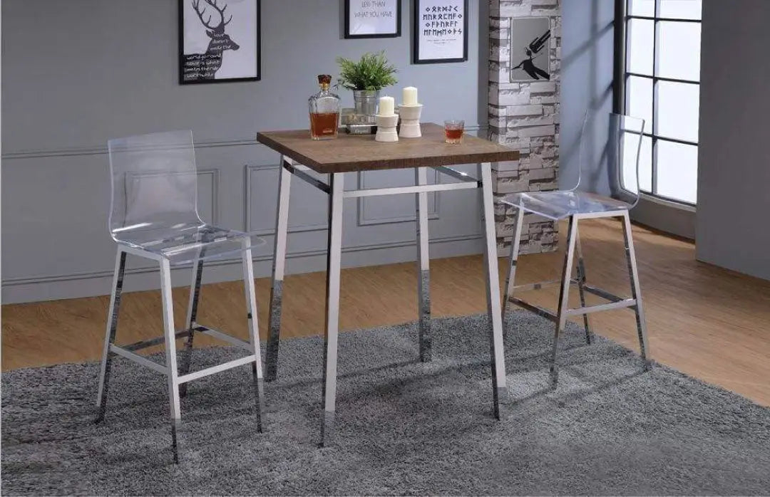 Contemporary Style Square Wood and Metal Bar Table