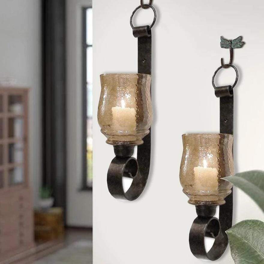 Scroll Design Metal Frame Vertical Wall Mounted Candle Holder Sconce