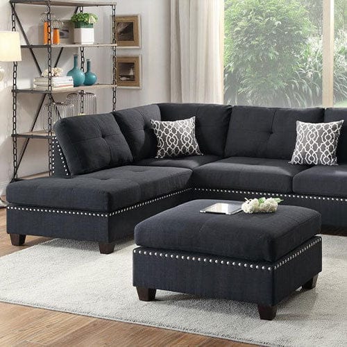 Polyfiber 3 Pieces Sectional Set With Ottoman