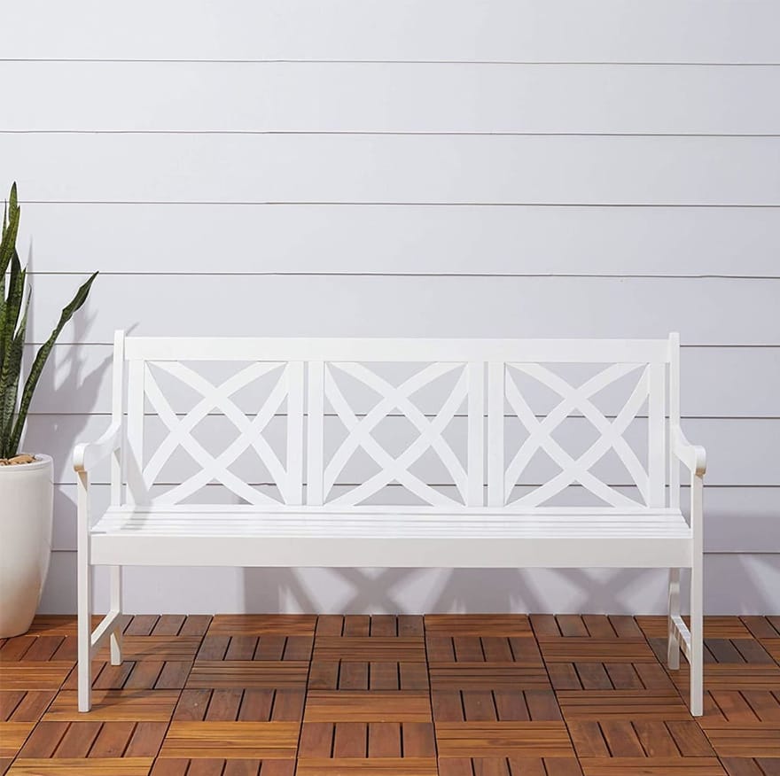 Outdoor White Wood Garden Bench