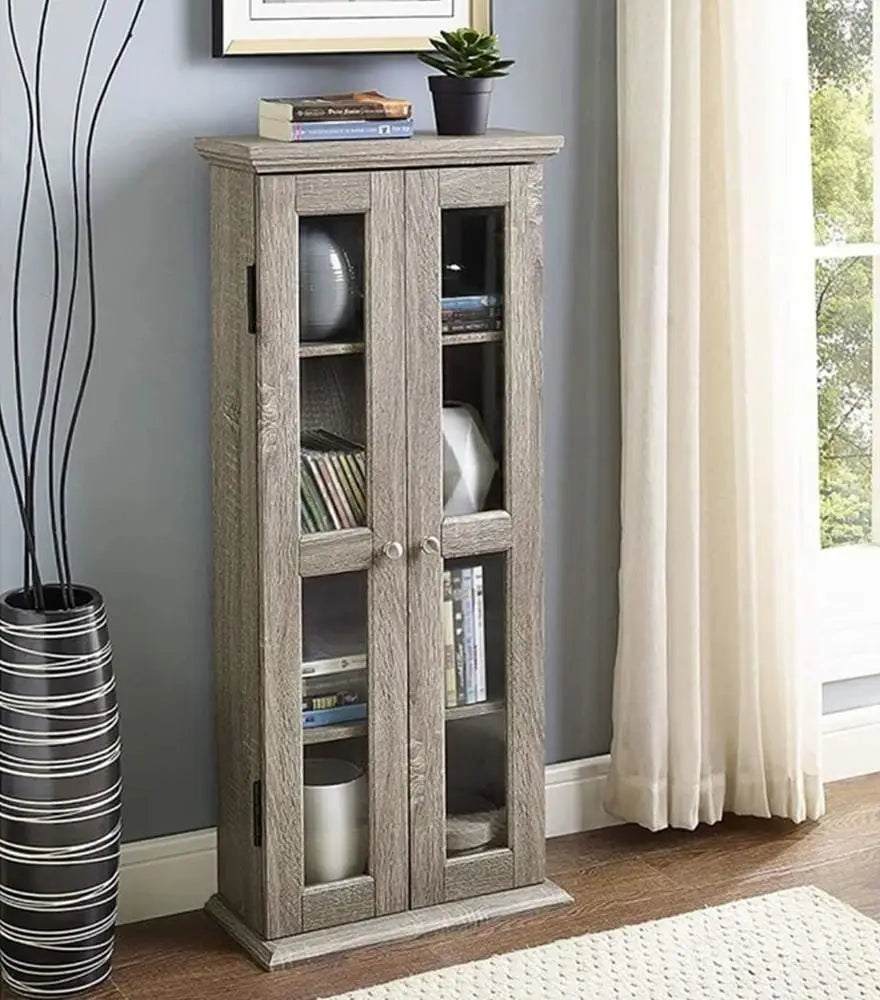 Wood Media Storage Tower Cabinet