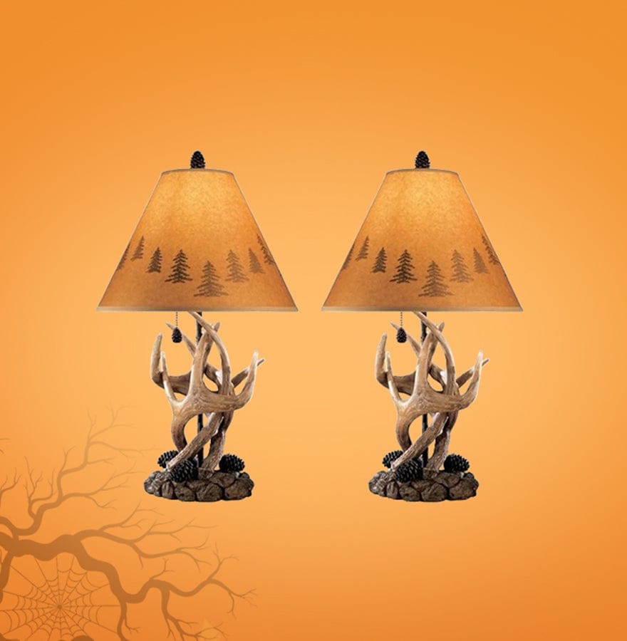 Resin Body Table Lamp with Antler and Pinecone Design