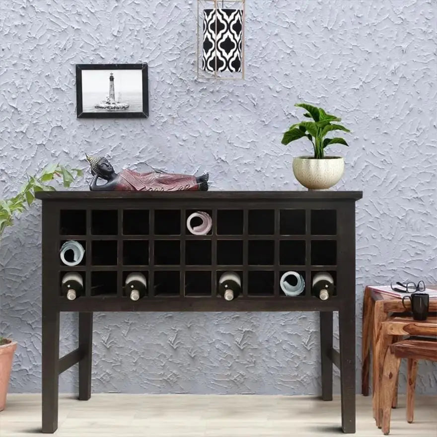 Rectangular Wooden Wine Cabinet with Multiple Storage Slots