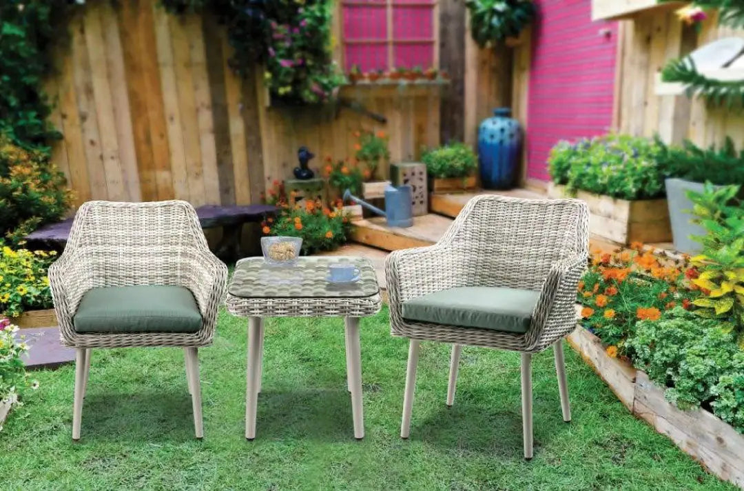 Resin Wicker and Metal Patio Bistro Set with Two Chairs and Table