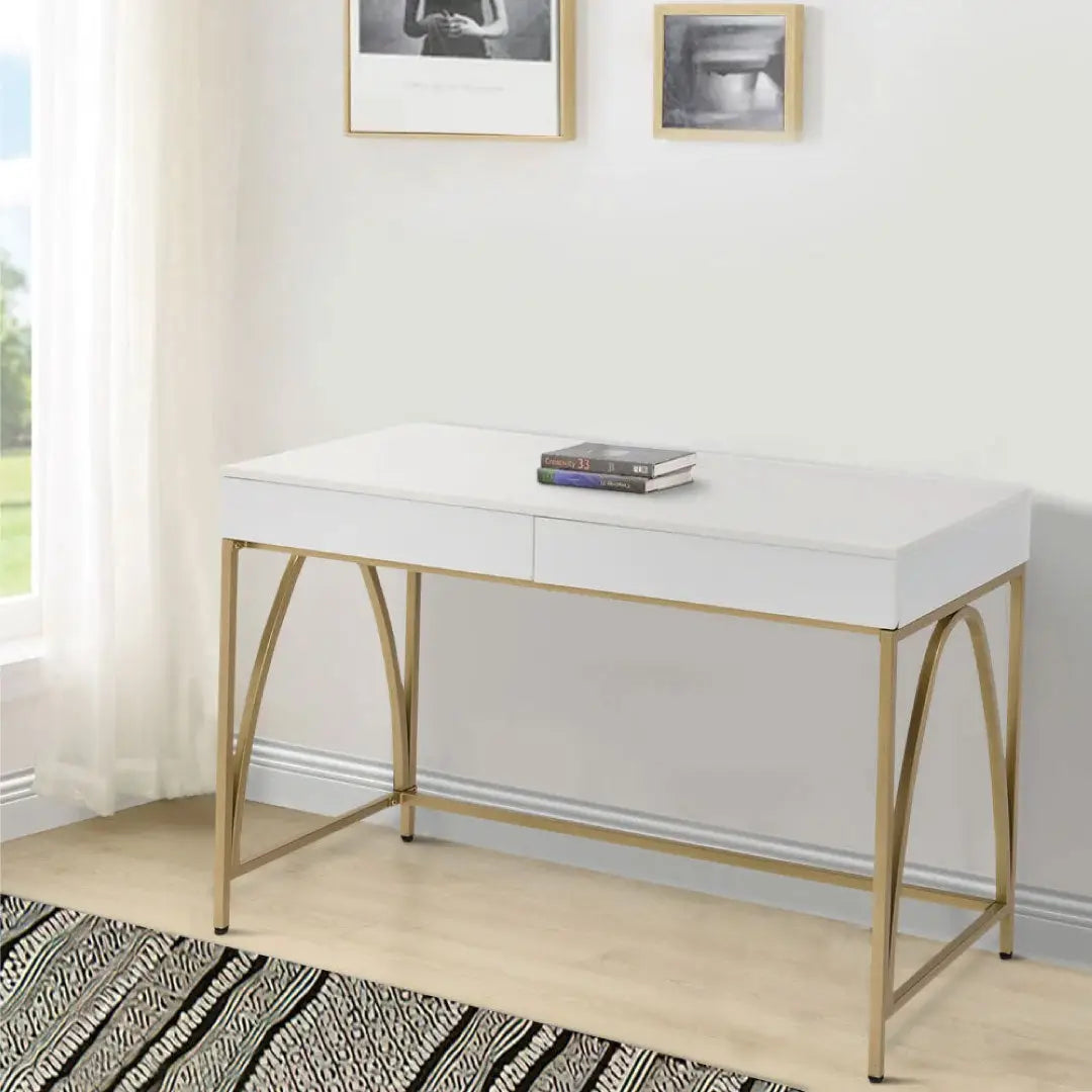 2 Drawer Wood Frame Desk With Metal Support