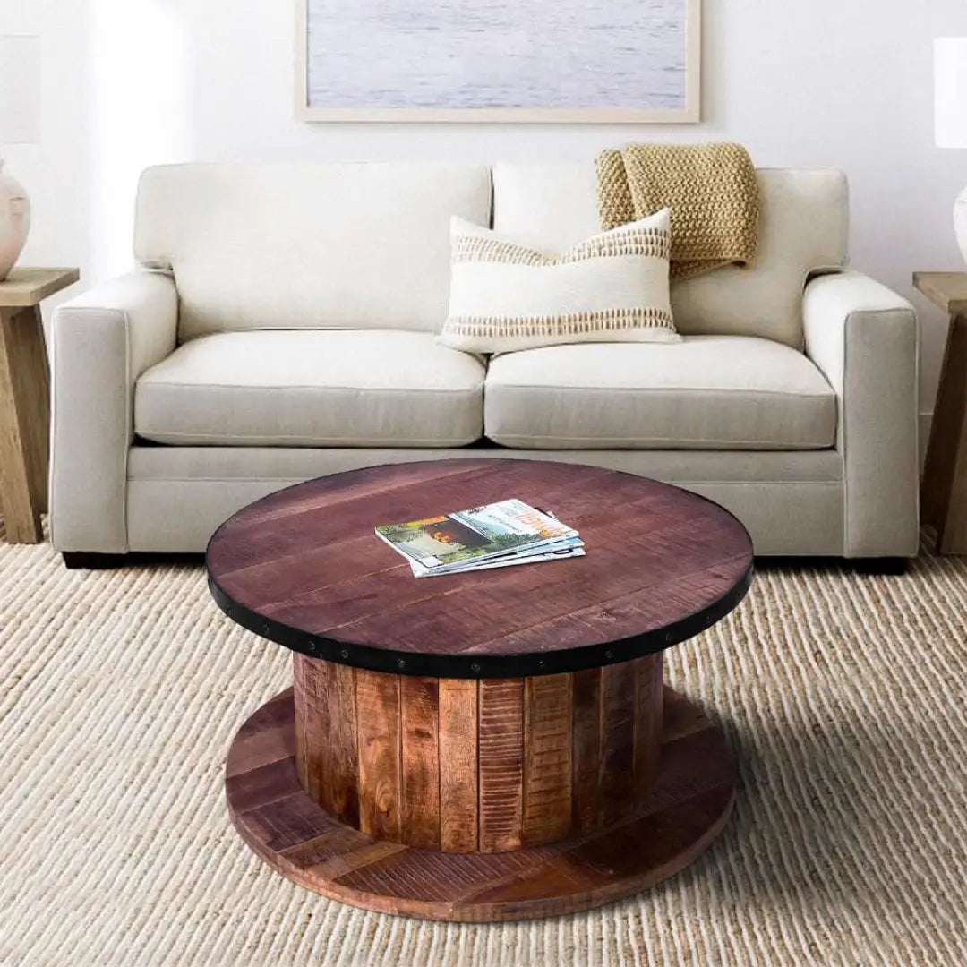 36 Inch Mango Wood Farmhouse Coffee Table