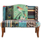 45 Inch Settee Loveseat Bench Handcrafted Wingback Design Bird Collage Print Velvet Fabric Multicolor The Urban Port ABH-32342-BIRD