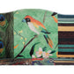 45 Inch Settee Loveseat Bench Handcrafted Wingback Design Bird Collage Print Velvet Fabric Multicolor The Urban Port ABH-32342-BIRD