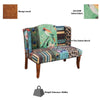 45 Inch Settee Loveseat Bench Handcrafted Wingback Design Bird Collage Print Velvet Fabric Multicolor The Urban Port ABH-32342-BIRD