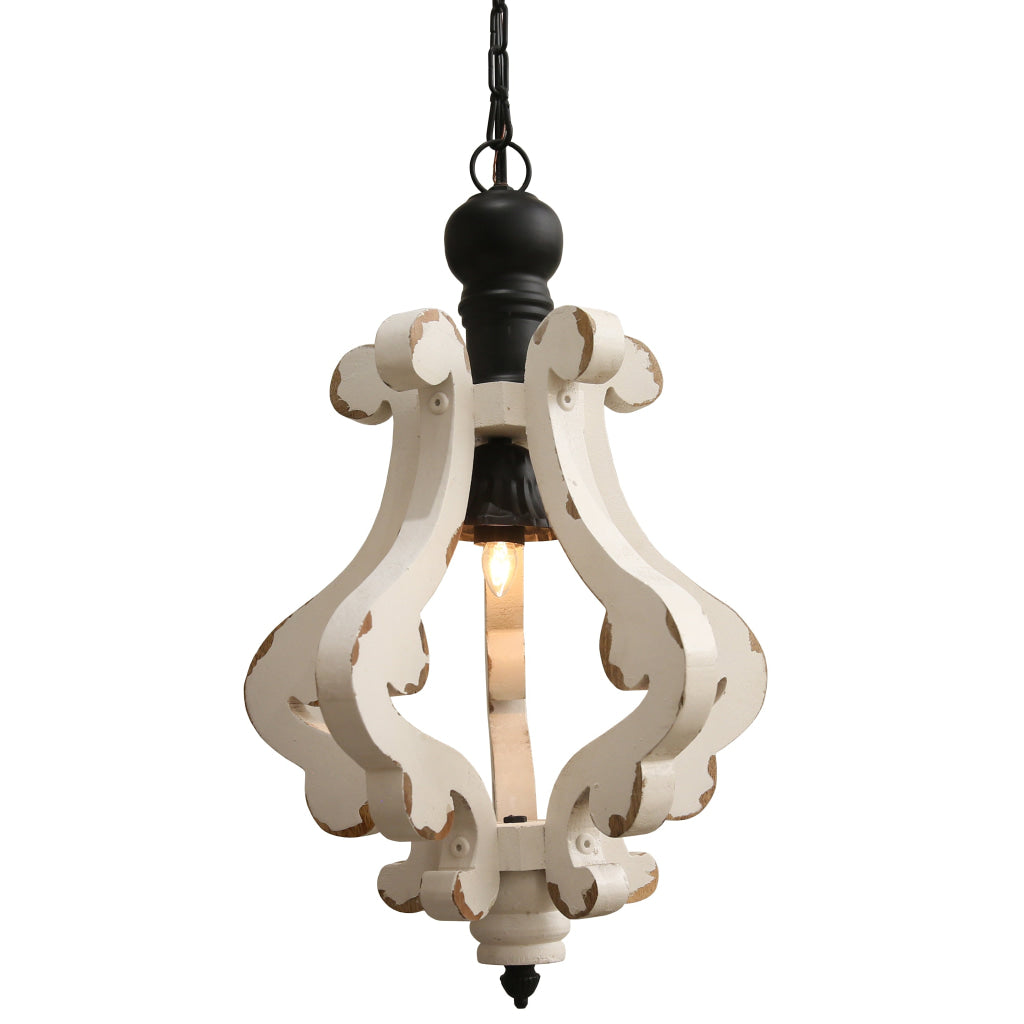 Maci 21 Inch French Country Chic Pendant Chandelier Distressed White Mango Wood The Urban Port BM147075