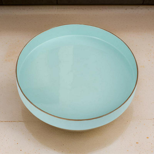 Beautiful Mimosa Round Tray Powder Blue By Casagear Home ABH-42537-TURQ
